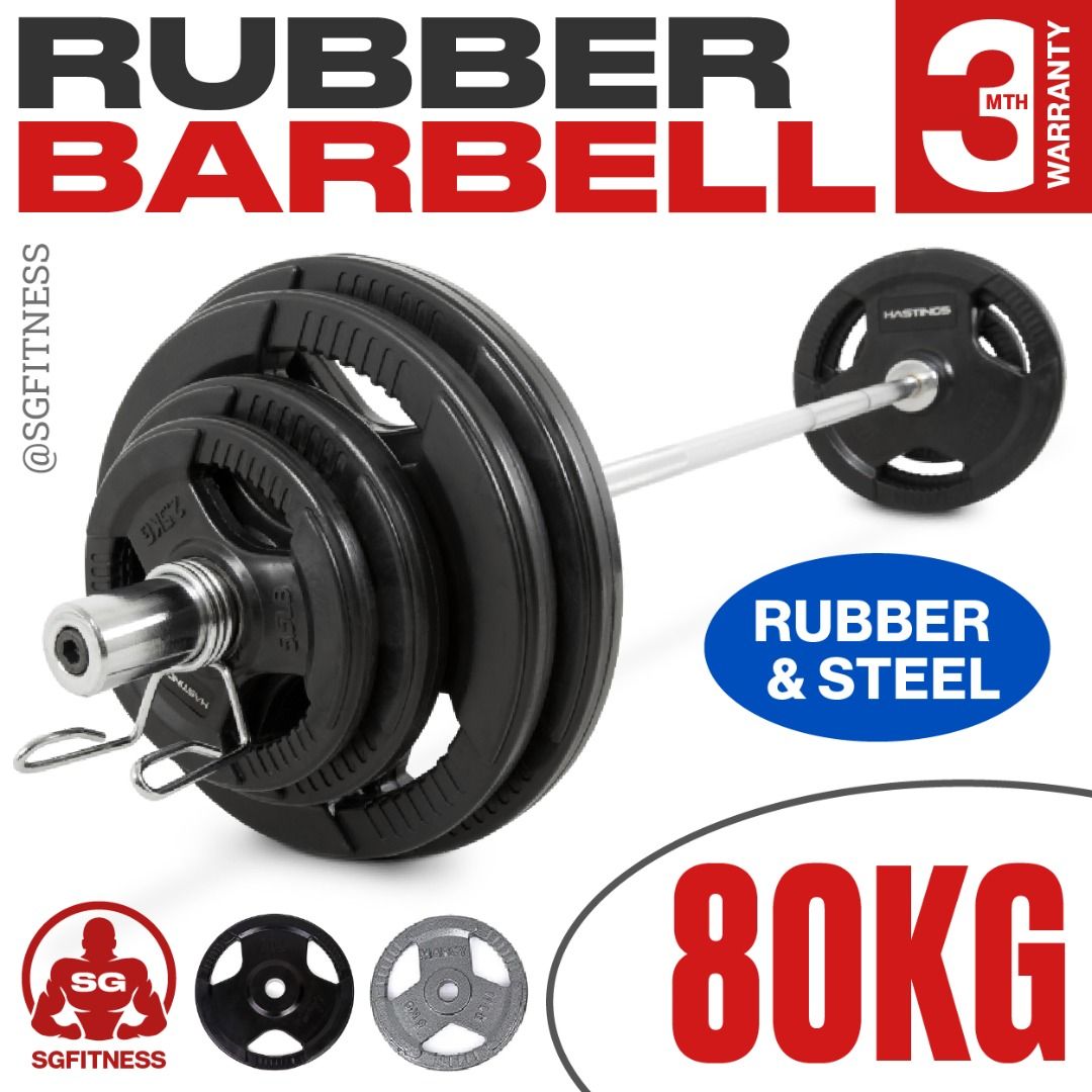 Pre Order 80KG Rubber Barbell Set 1.5M Olympic Barbell Bar