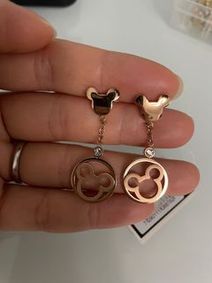正品迪士尼玫瑰金色米奇耳環