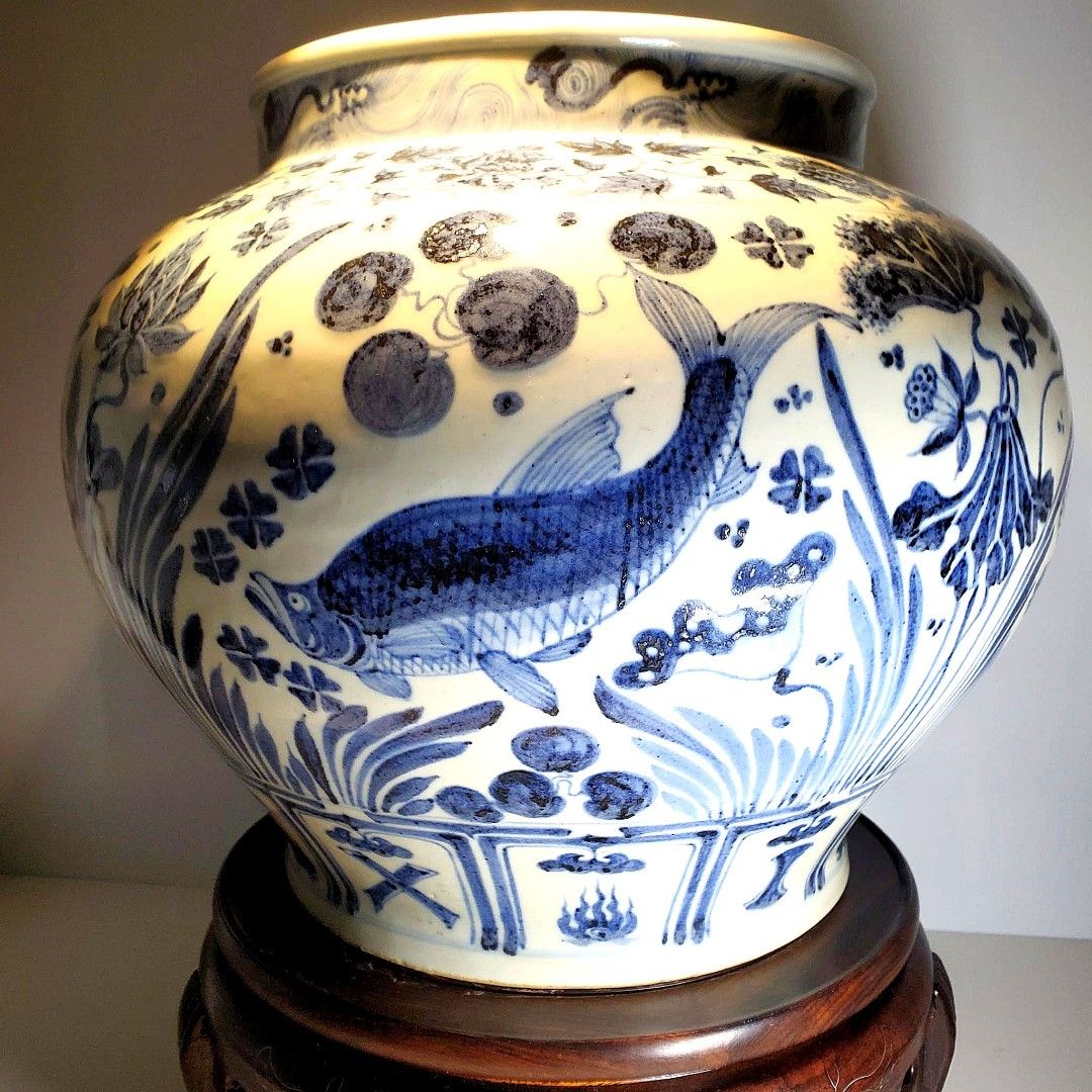 古董瓷器收藏：元青花魚藻紋大罐（元末明初）收藏品級別💎💎💎此青花罐