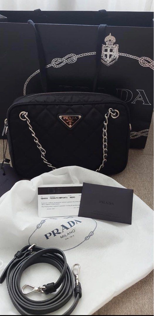 Prada+Black+Tessuto+Nylon+Quilted+Triangle+Logo+Cross+Body+Bag+1BH910 for  sale online