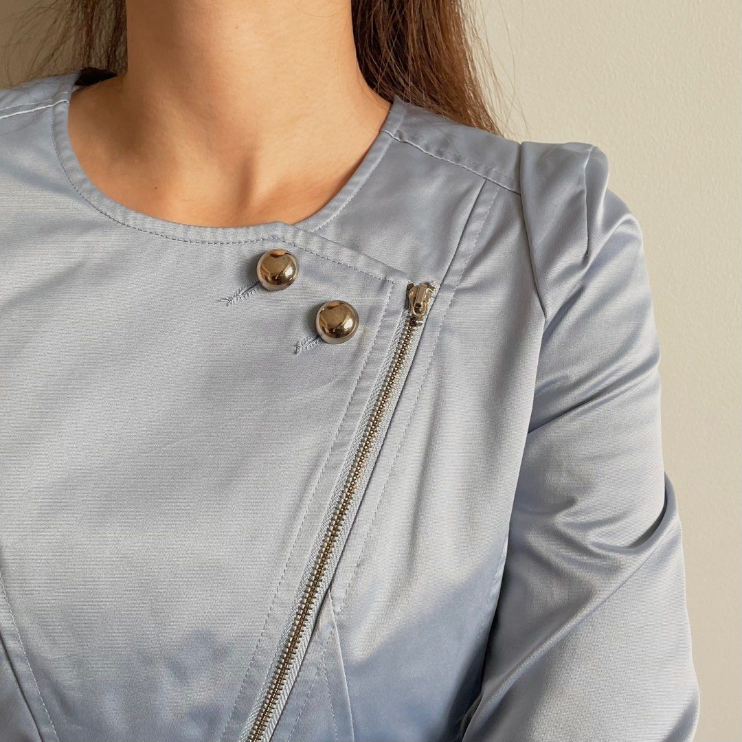A35 Light Blue Satin Blazer, Women's Fashion, Coats, Jackets and ...
