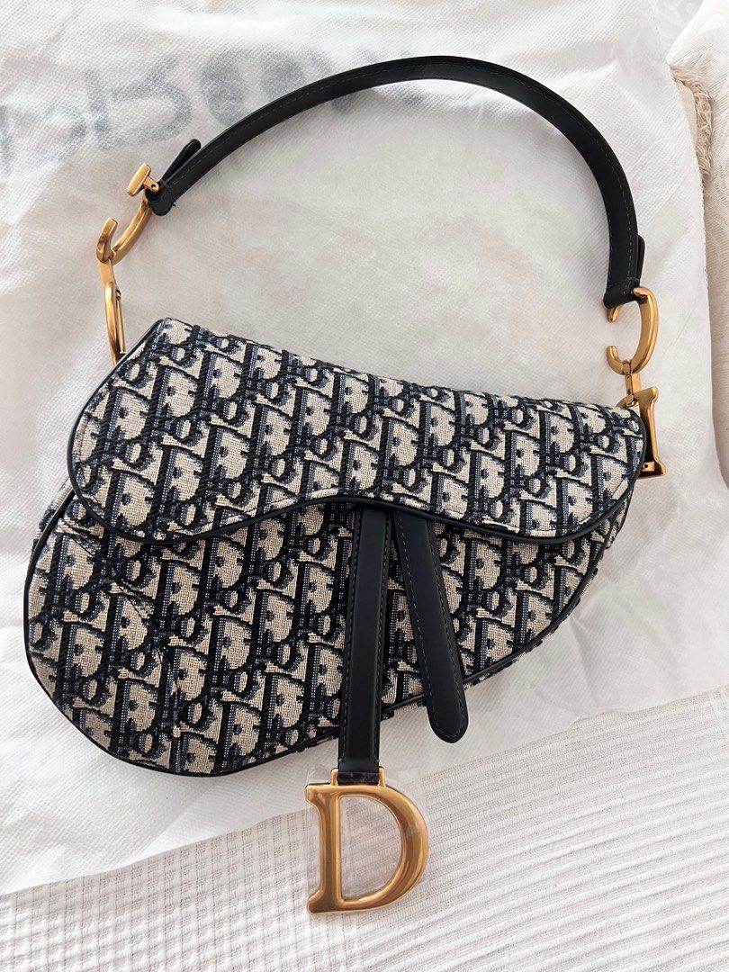 BNIB Dior Saddle Pouch with strap Beige and Black Oblique Jacquard