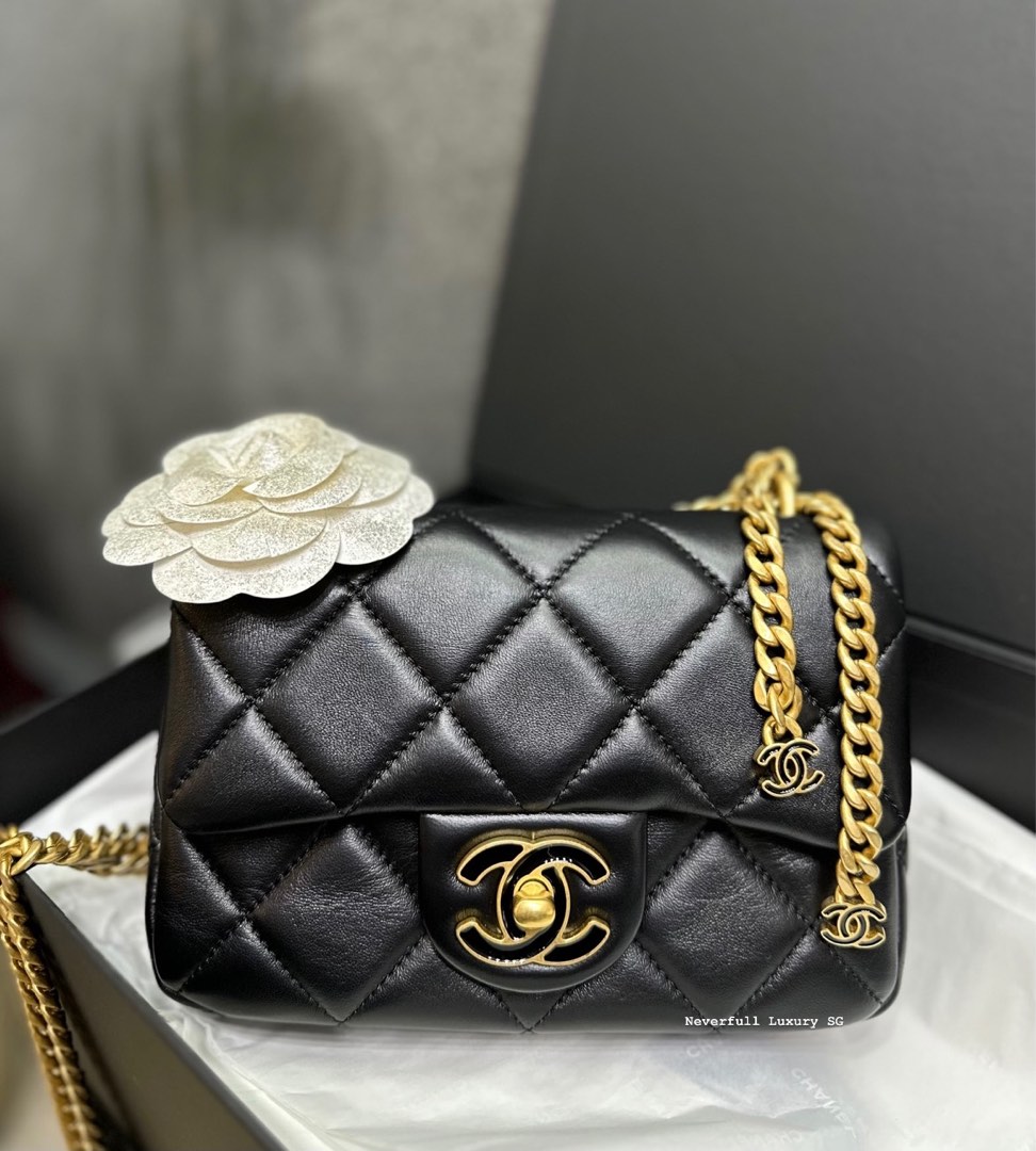 Chanel 22P Pending Mini Flap CC Enamel Black Lambskin AGHW Bag