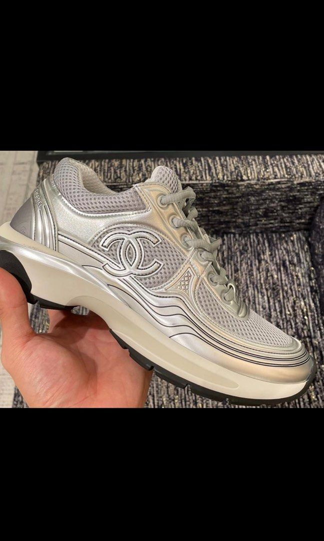 Same as retail )Chanel 23C silver /grey sneakers size 37, Luxury, Sneakers  & Footwear on Carousell