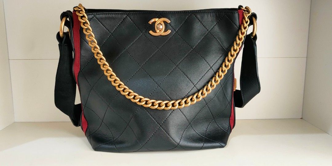 Chanel Button Up Hobo Quilted Calfskin with Grosgrain Large at
