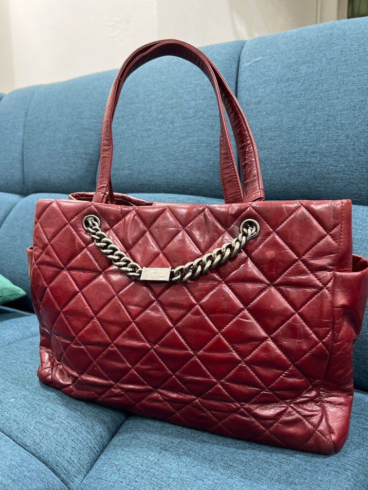 Chanel Name Plate Tote Quilted Glazed Calfskin Medium at 1stDibs
