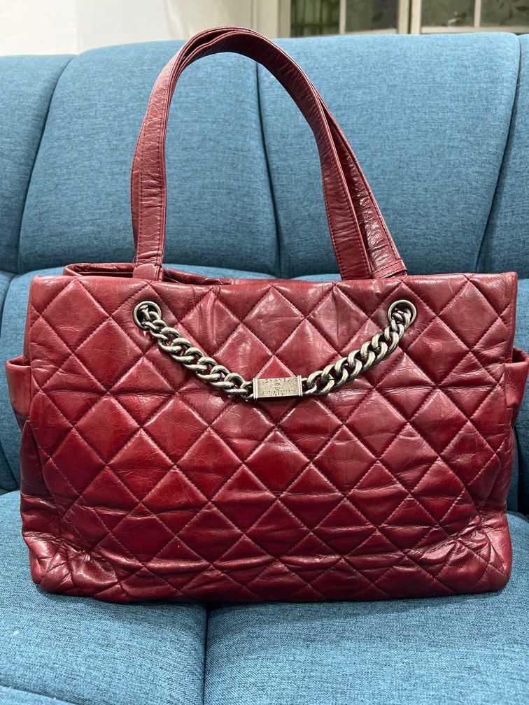 Chanel Name Plate Tote Quilted Glazed Calfskin Medium at 1stDibs