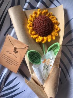Crochet Sunflower with Butterfly necklace and box