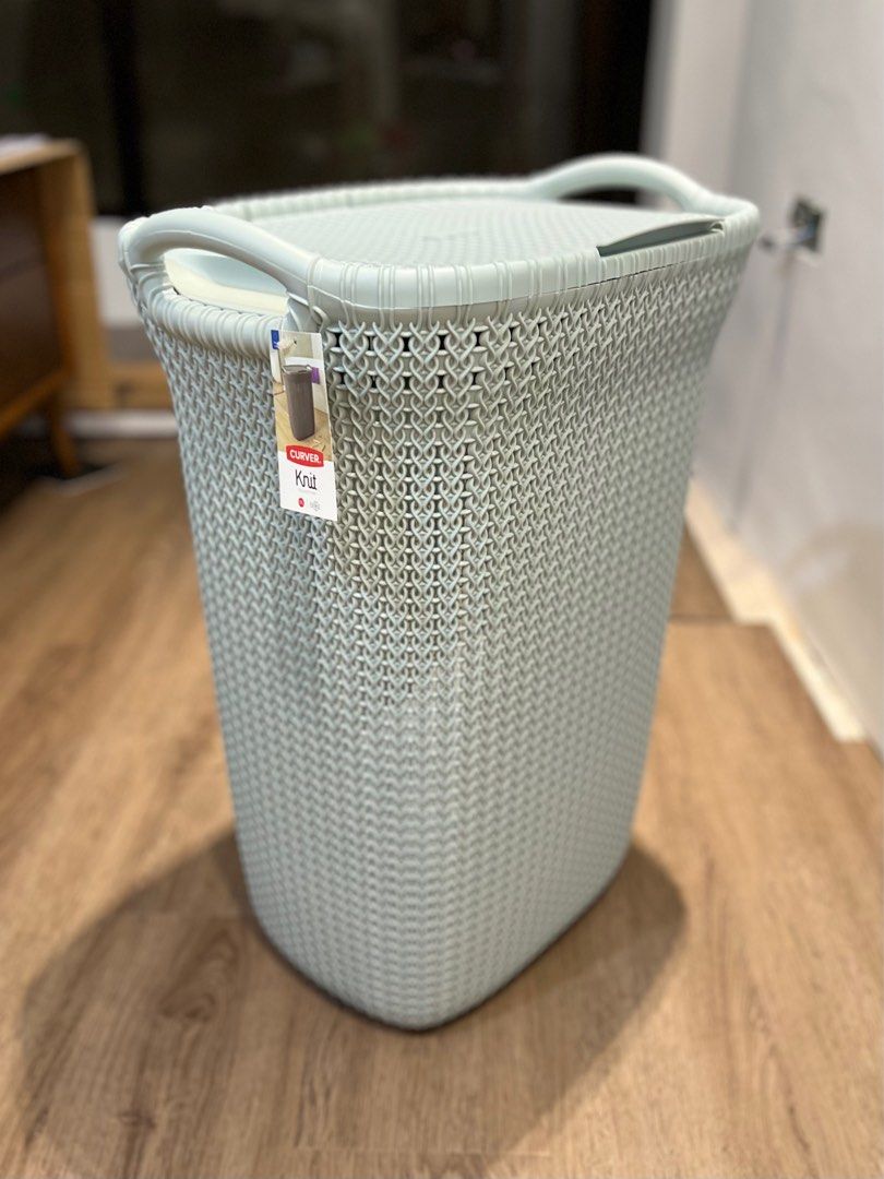 Curver Knit Laundry Storage Hamper, Misty Blue, 57 Litre, Furniture