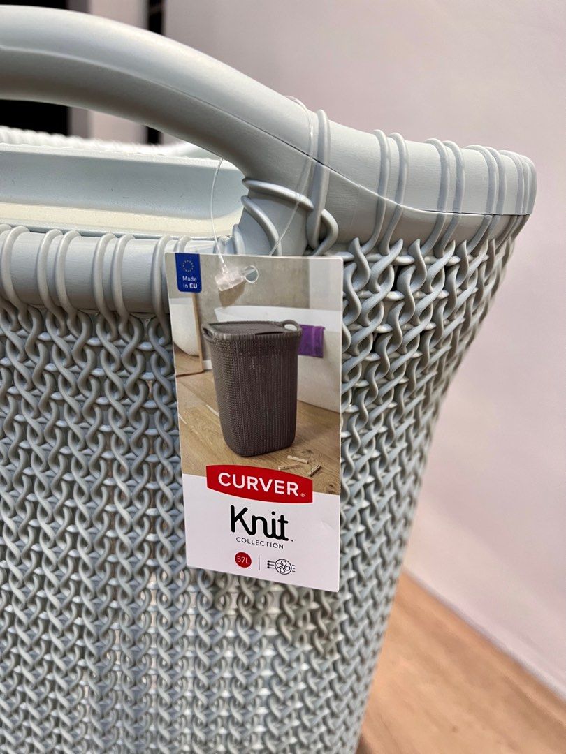 Curver Knit Laundry Storage Hamper, Misty Blue, 57 Litre, Furniture