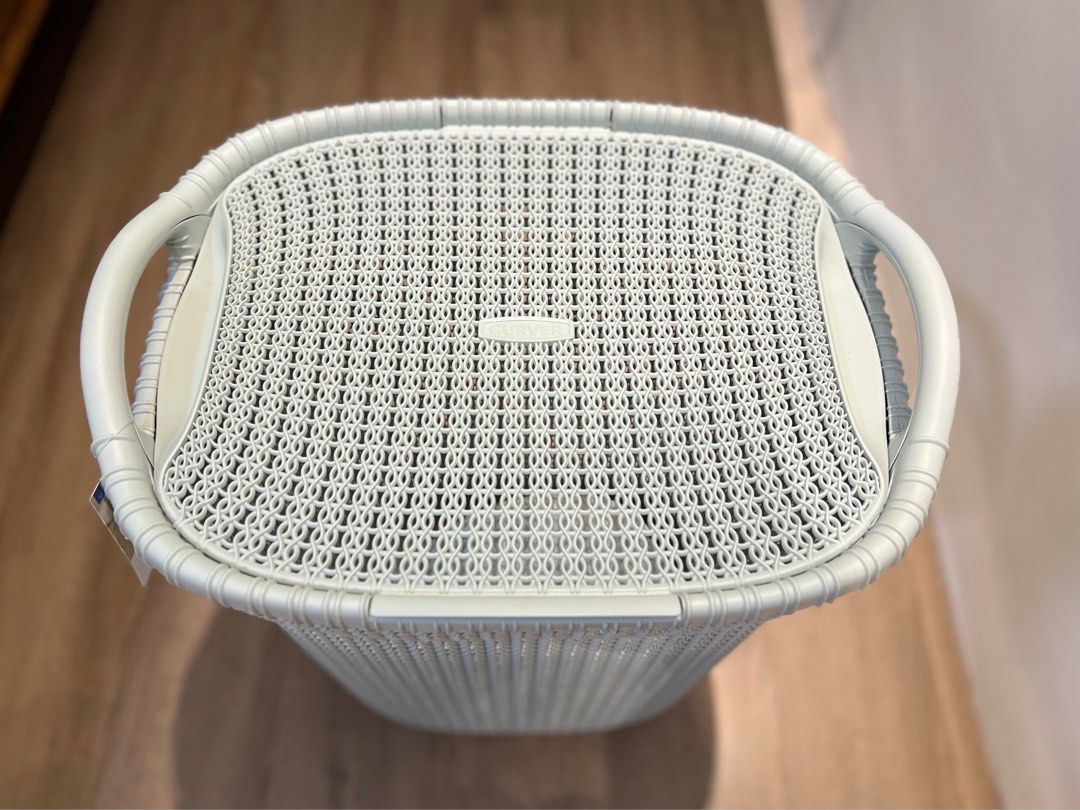 Curver Knit Laundry Storage Hamper, Misty Blue, 57 Litre, Furniture