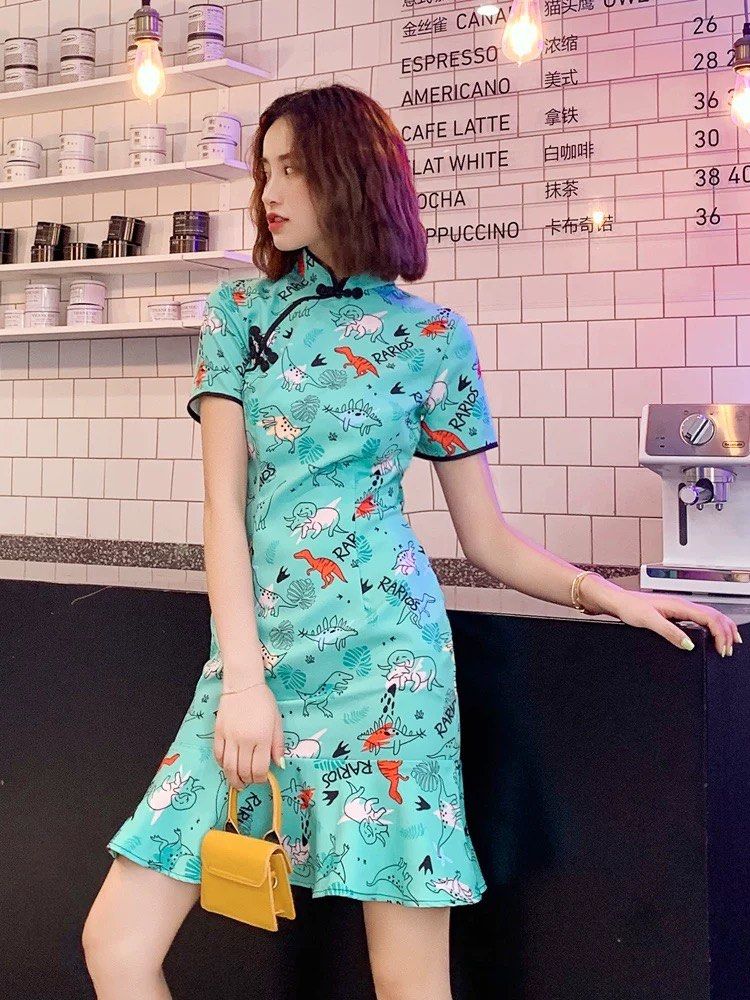 Dinosaur Prints Cheongsam Dress