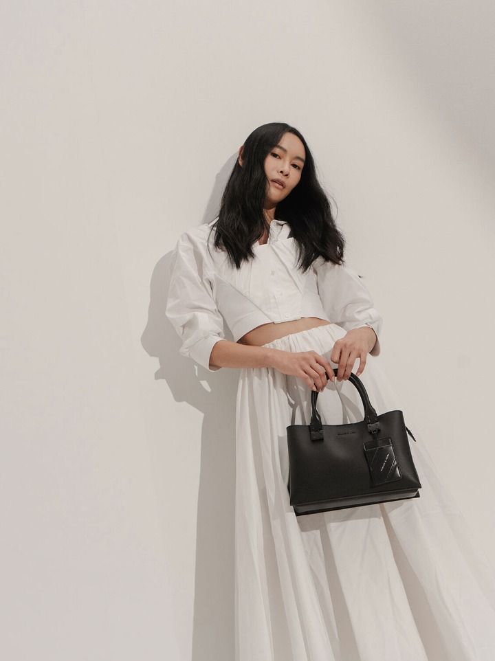 Double Top Handle Structured Bag UltraMatte Black, Women's Fashion