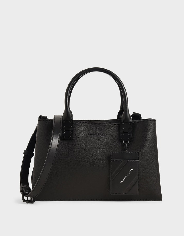 Double Top Handle Structured Bag UltraMatte Black, Women's Fashion