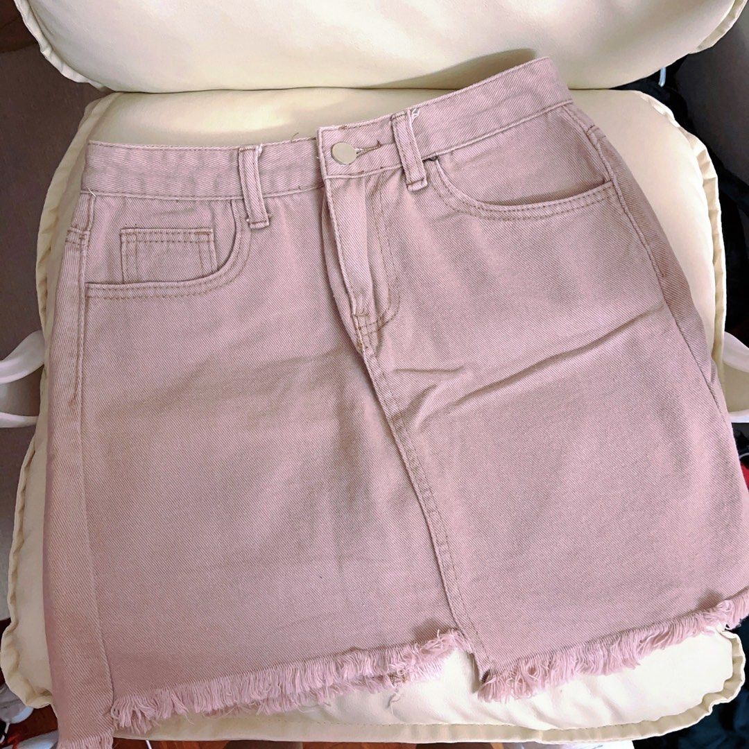 Dusty Pink Denim Skirt Women s Fashion Bottoms Skirts on Carousell