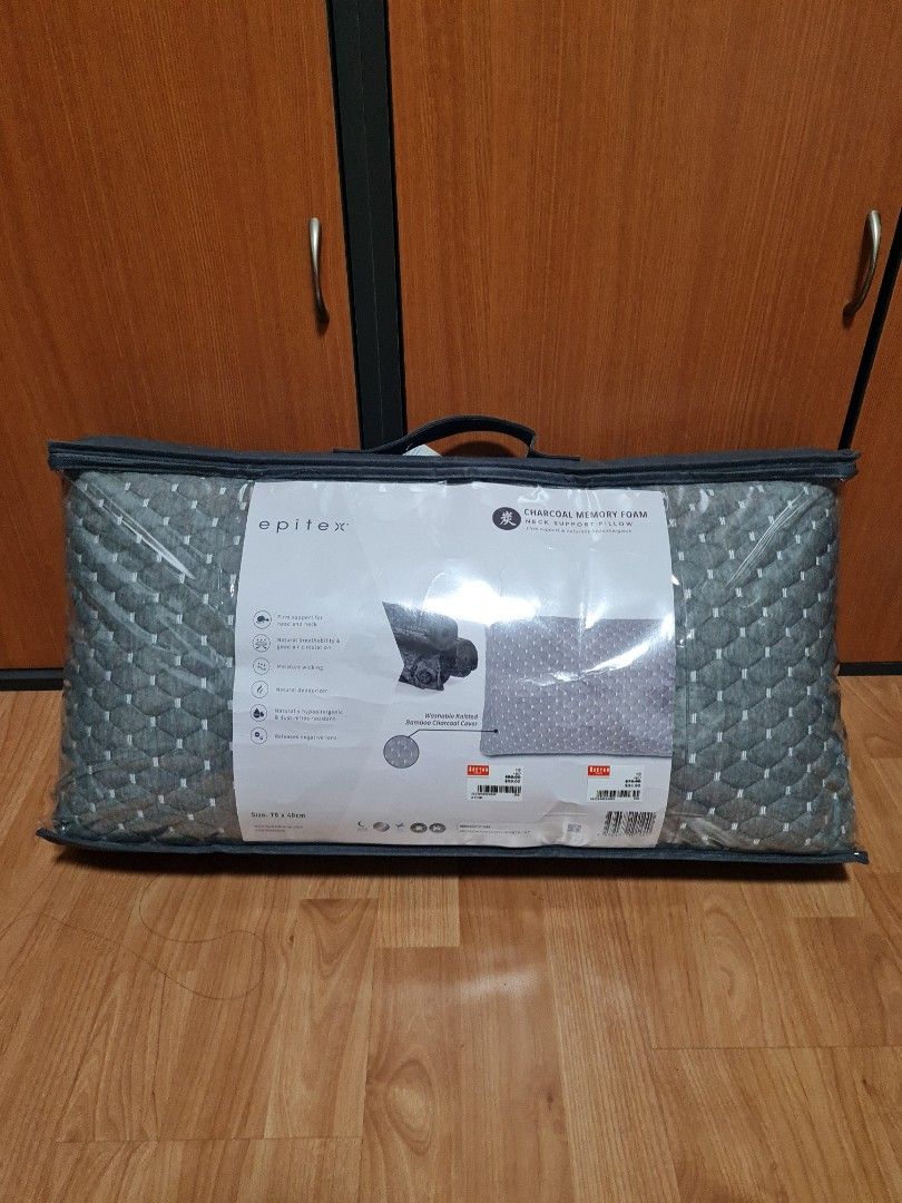 Epitex Charcoal Memory Foam Neck Support Pillow, Furniture & Home Living, Bedding & Towels on
