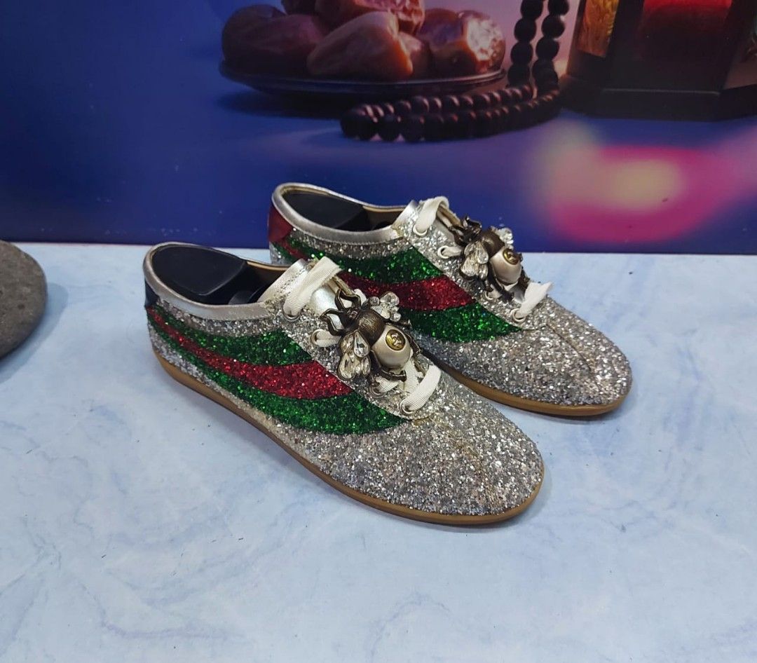 Sepatu Gucci 493692 bee falacer gliter triped size 38 (24,5cm)