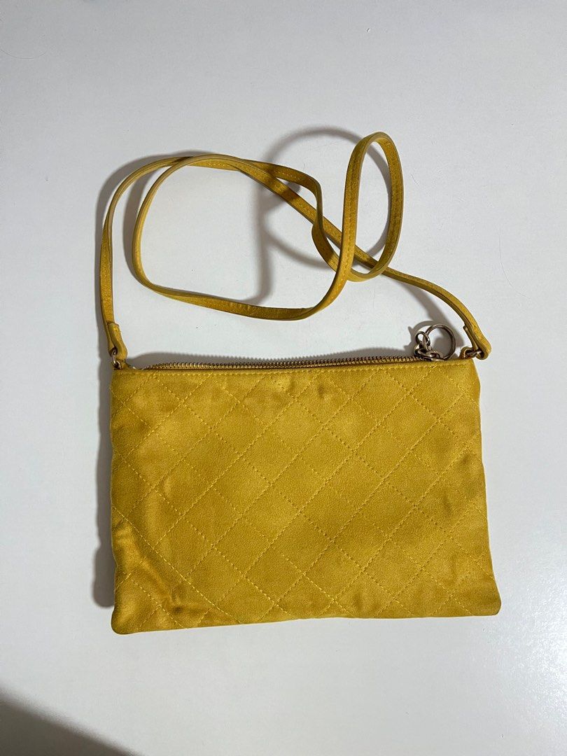 H M Mustard Velvet Sling Bag