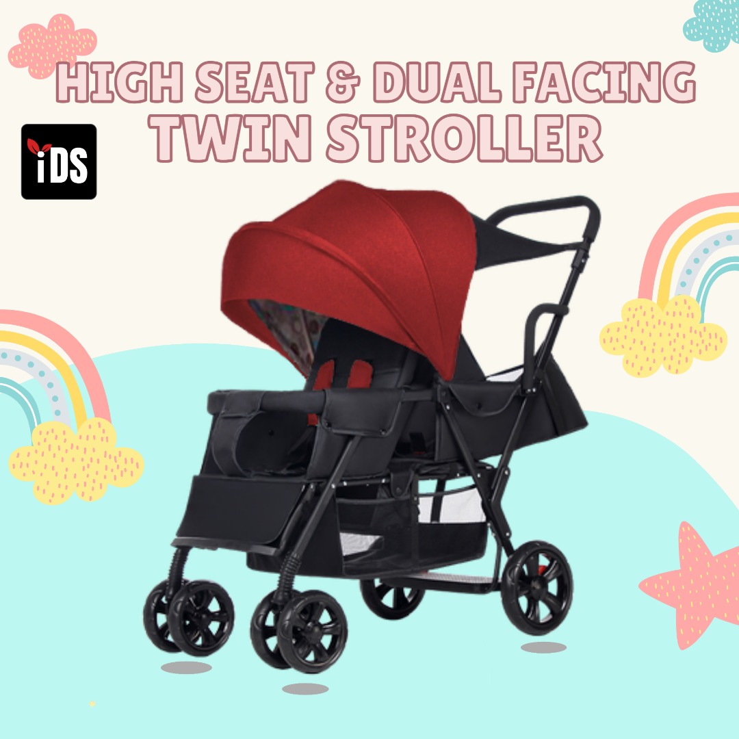 [iDS] FULL Rubber Wheels! Reclining Twin Stroller Double Stroller Dual