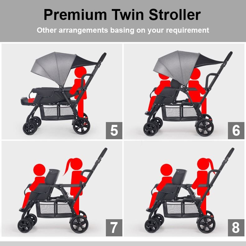 [iDS] FULL Rubber Wheels! Reclining Twin Stroller Double Stroller Dual Stroller Front & Back