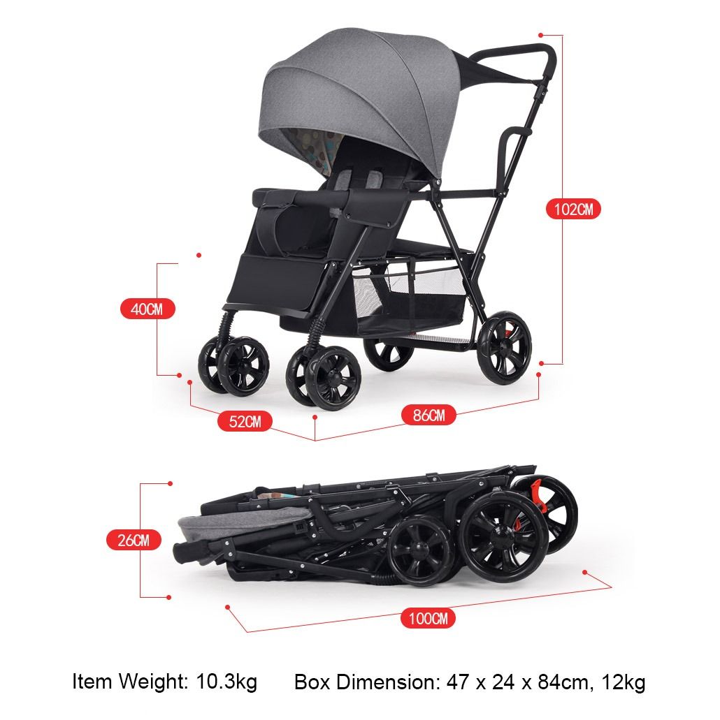 [iDS] FULL Rubber Wheels! Reclining Twin Stroller Double Stroller Dual
