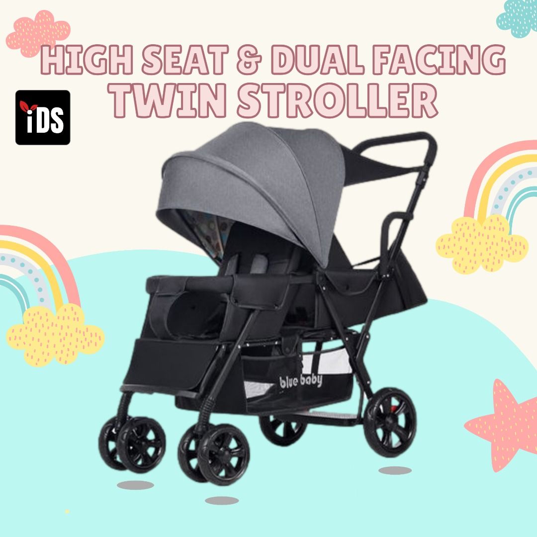 [iDS] FULL Rubber Wheels! Reclining Twin Stroller Double Stroller Dual
