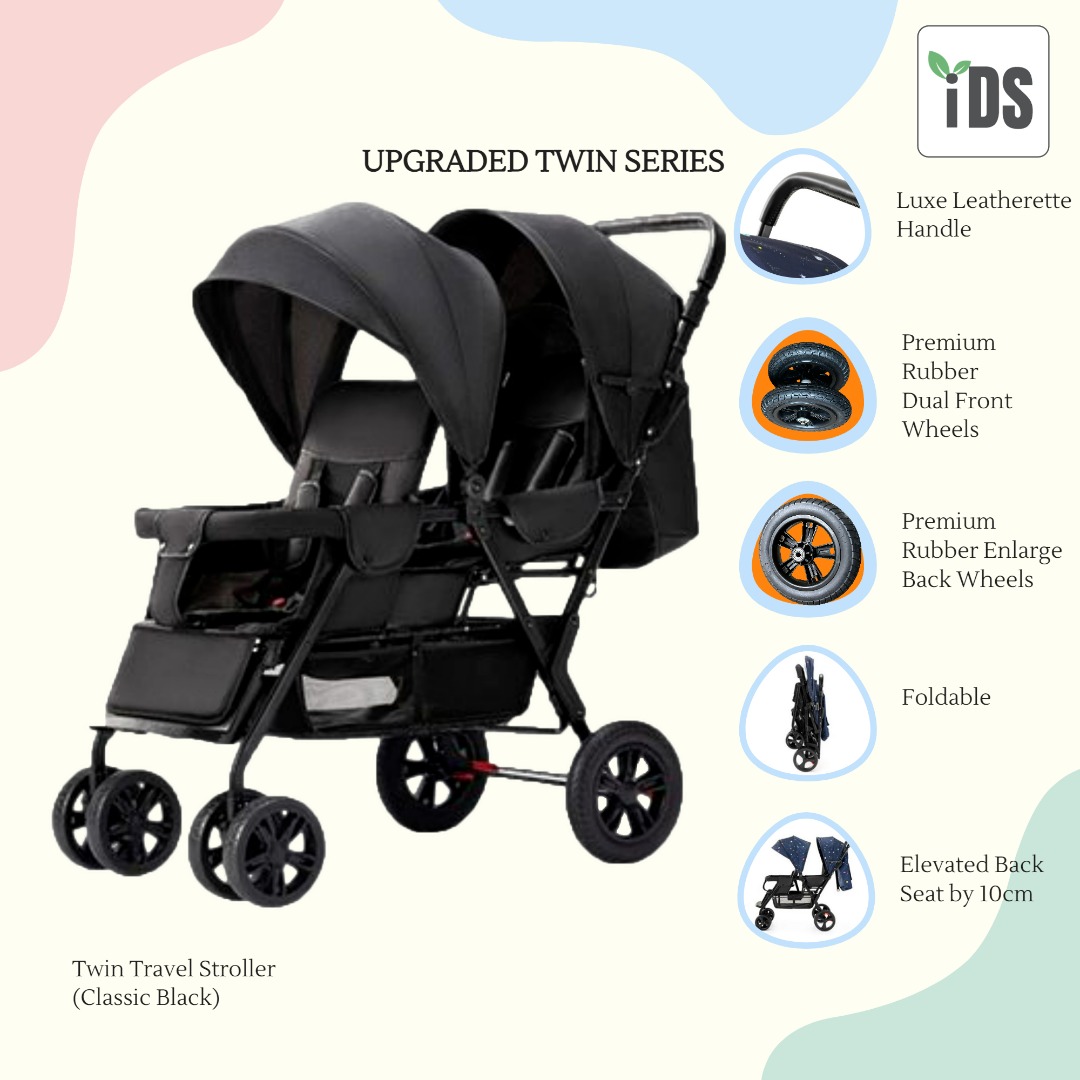 [iDS] Reclining Twin Stroller Double Stroller Dual Stroller Front & Back Easy Foldable Big
