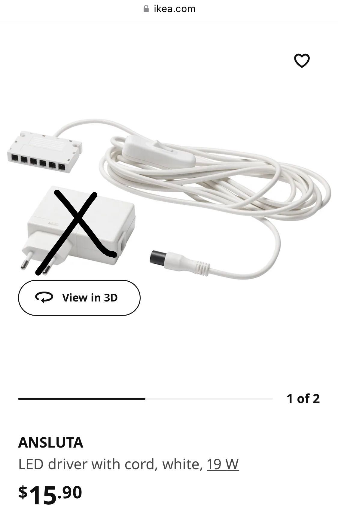 Ikea ANSLUTA LED Driver With Cord White 19 W For Cabinet Lighting ikea-ansluta-led-driver-with-cord-white-19-w-for-cabinet-lighting