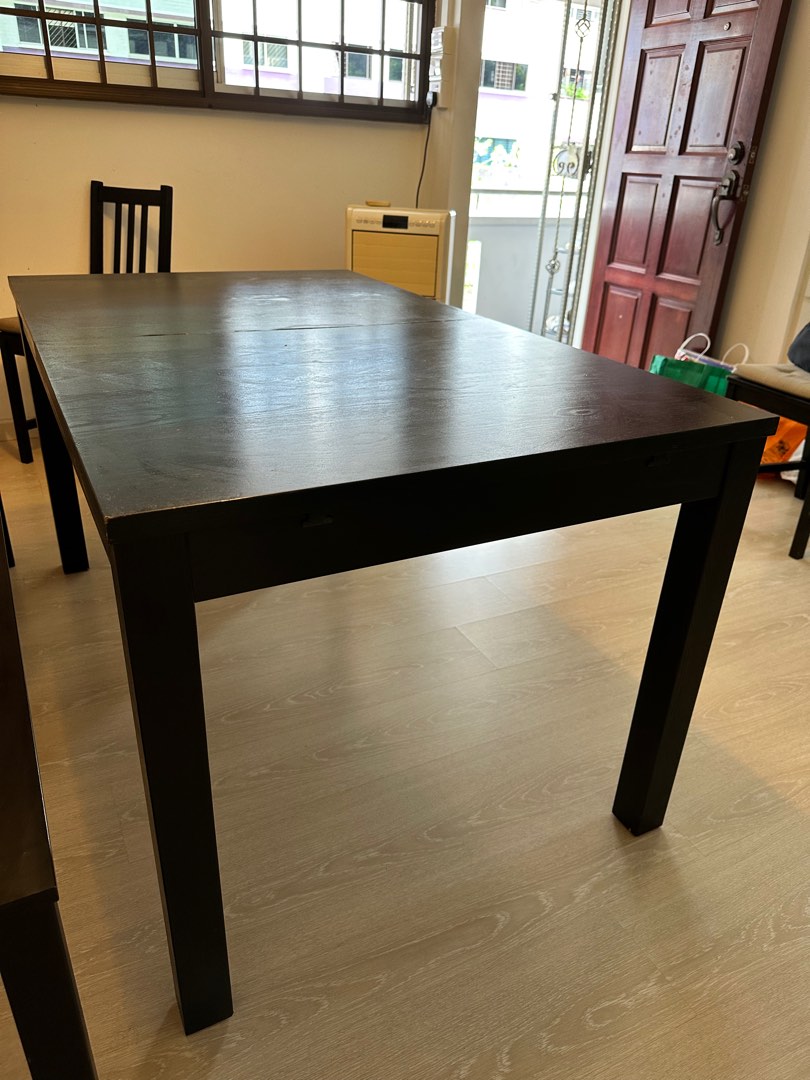 Ikea extendable 6 seater dining table with chairs and bench, Furniture