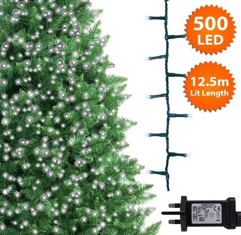 L ANSIO Christmas Tree Lights 500 LED 12.5 m Cool White With Green