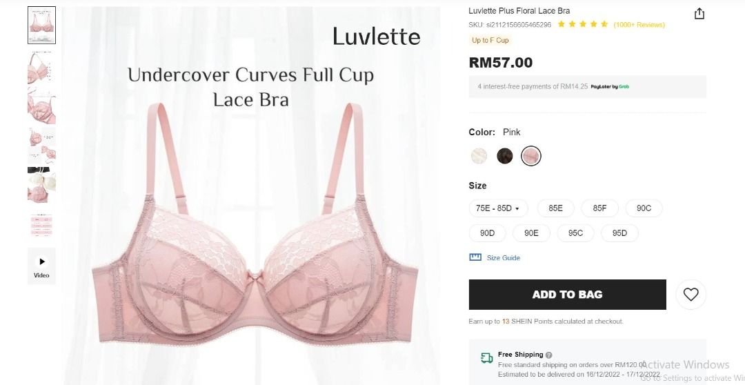 Shein bra size chart top