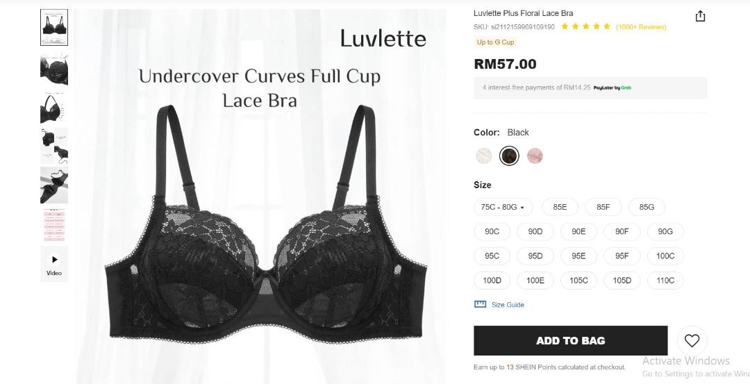 Shein bra size chart top