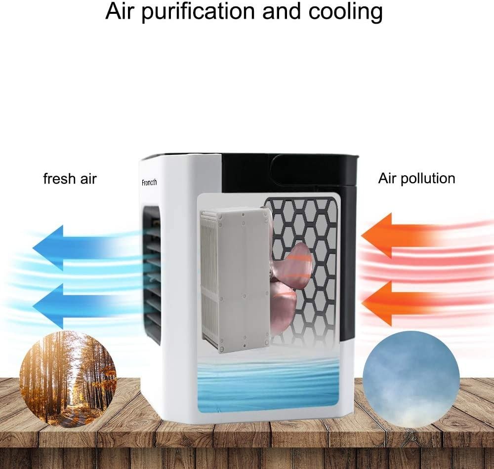 Mini Air Cooler, 4-in-1 Portable Air Conditioner Air Conditioner/Humidifier/ Air Purifier,/Desktop Fan,with 3 Speeds,for Outdoor, Office, Room (White),  Furniture & Home Living, Lighting & Fans, Fans on Carousell