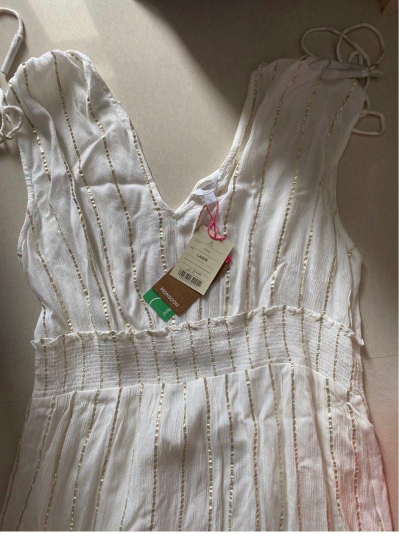 Monsoon summer white elastic dress UK12-14 Large, Women's Fashion, Dresses  u0026 Sets, Dresses on Carousell
