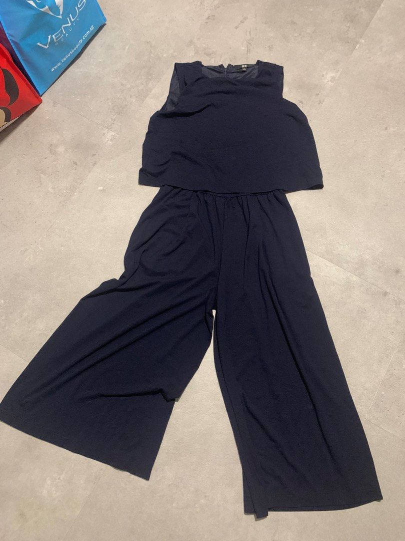Navy Jersey jumpsuit uniqlo, Women's Fashion, Dresses & Sets, Jumpsuits