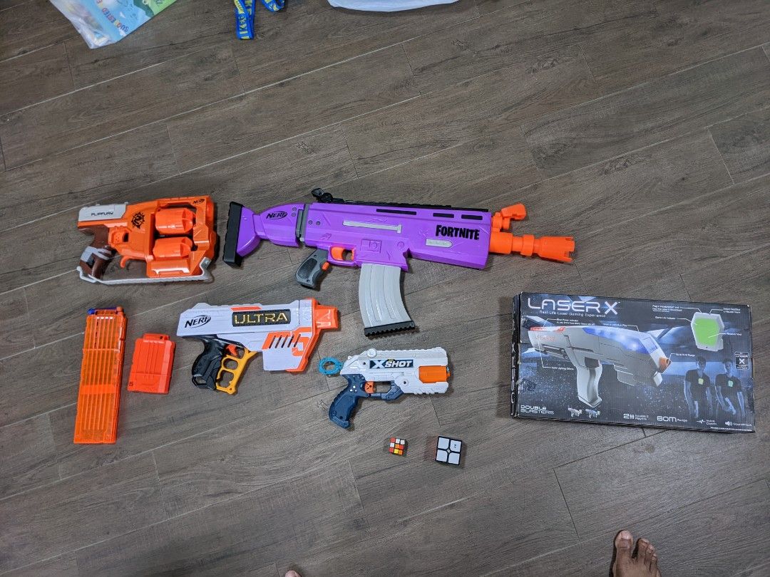 Nerf guns , Spiderman Mask , Laser X , Hotwheels Track builder, Hobbies