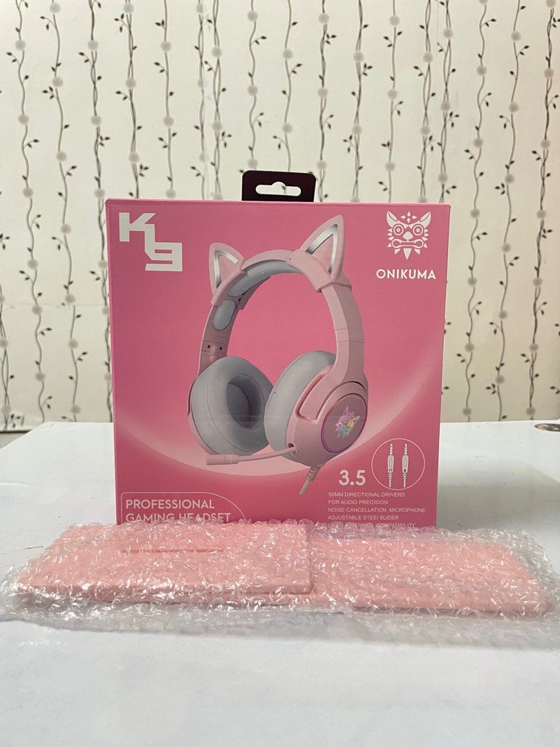 ONIKUMA K9 HEADSET (PINK EAR CAT), Audio, Headphones & Headsets on