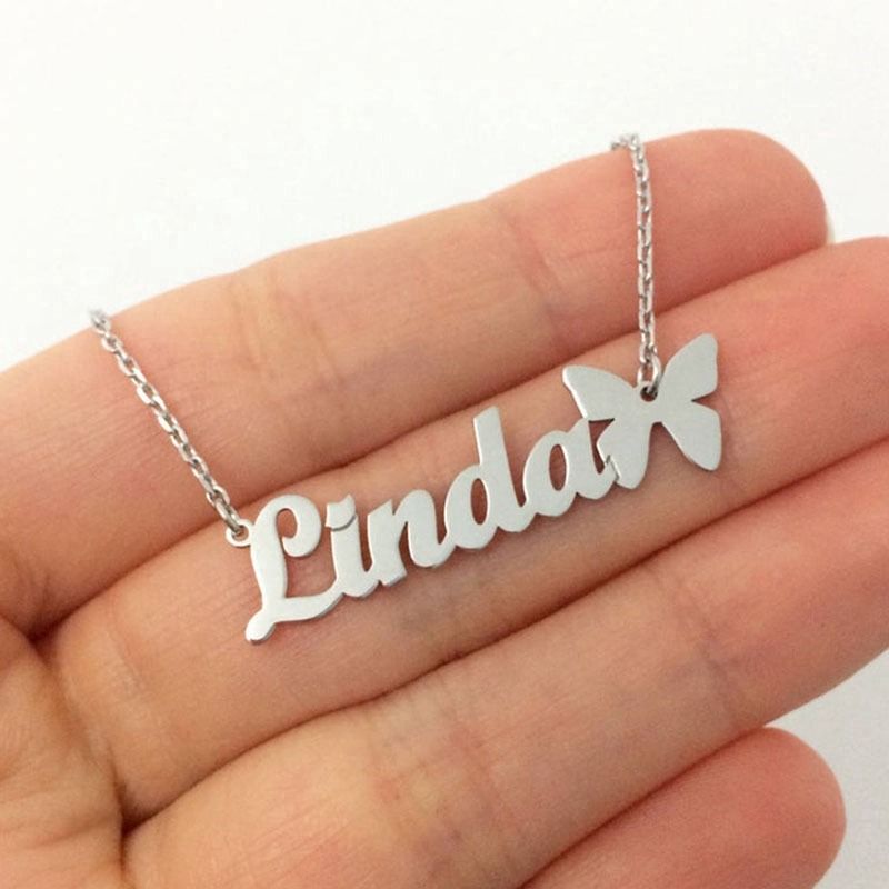 Personalized Name Necklace Cute Butterfly Pendant Gold Stainless