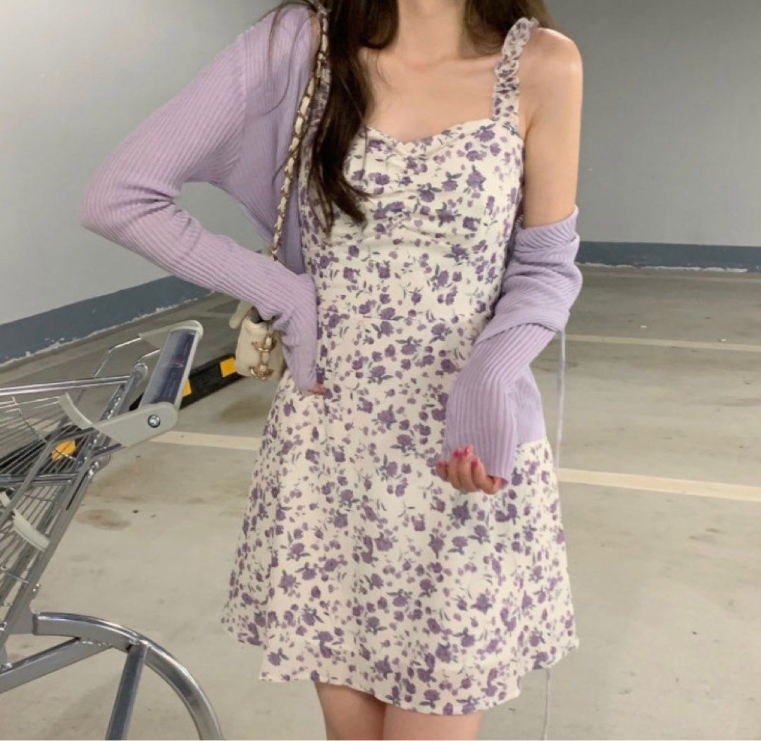 purple floral dress, Women's Fashion, Dresses u0026 Sets, Dresses on Carousell