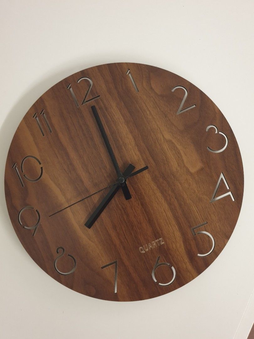 Quartz wooden wall clock, Furniture & Home Living, Home Decor, Clocks