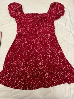 Red small polka dots dress