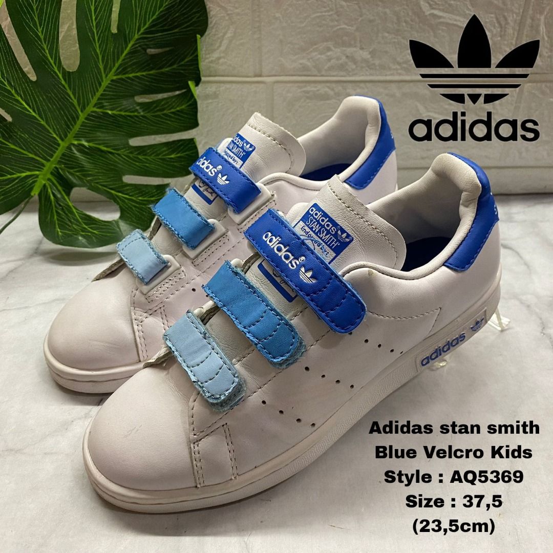 Sepatu Anak Adidas Stan Smith Blue Velcro Kids AQ5369 size 37 5