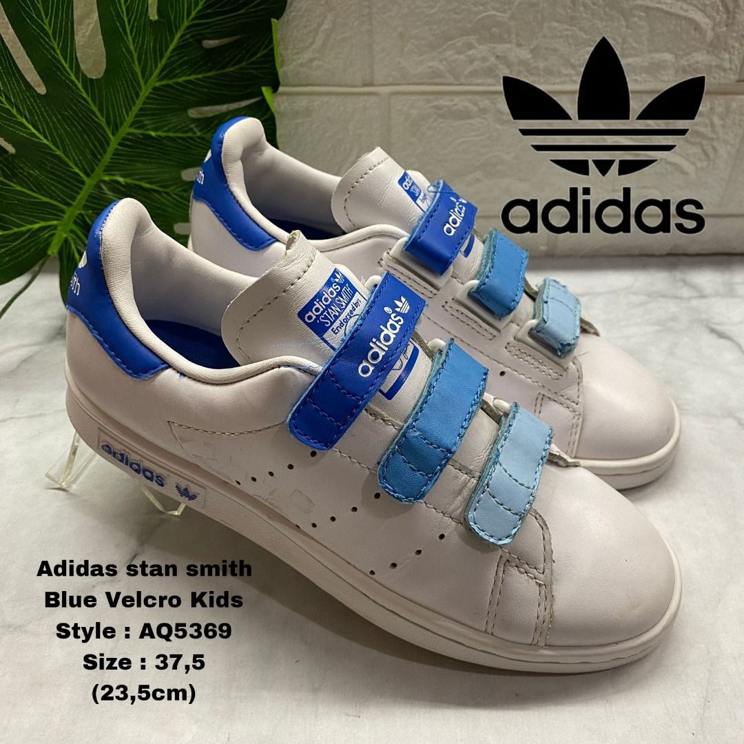 Sepatu Anak Adidas Stan Smith Blue Velcro Kids AQ5369 size 37 5