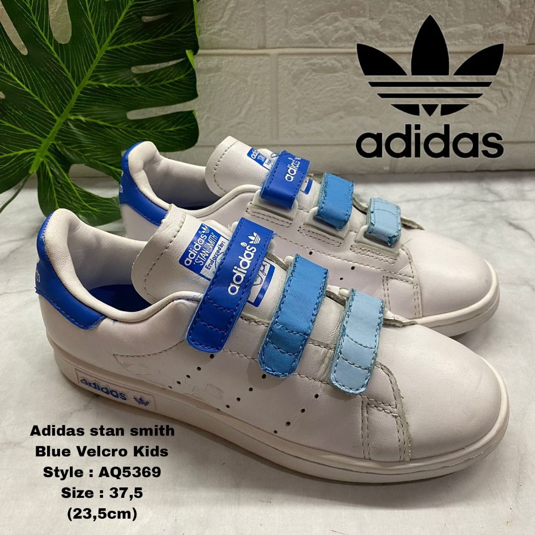 Sepatu Anak Adidas Stan Smith Blue Velcro Kids AQ5369 size 37 5