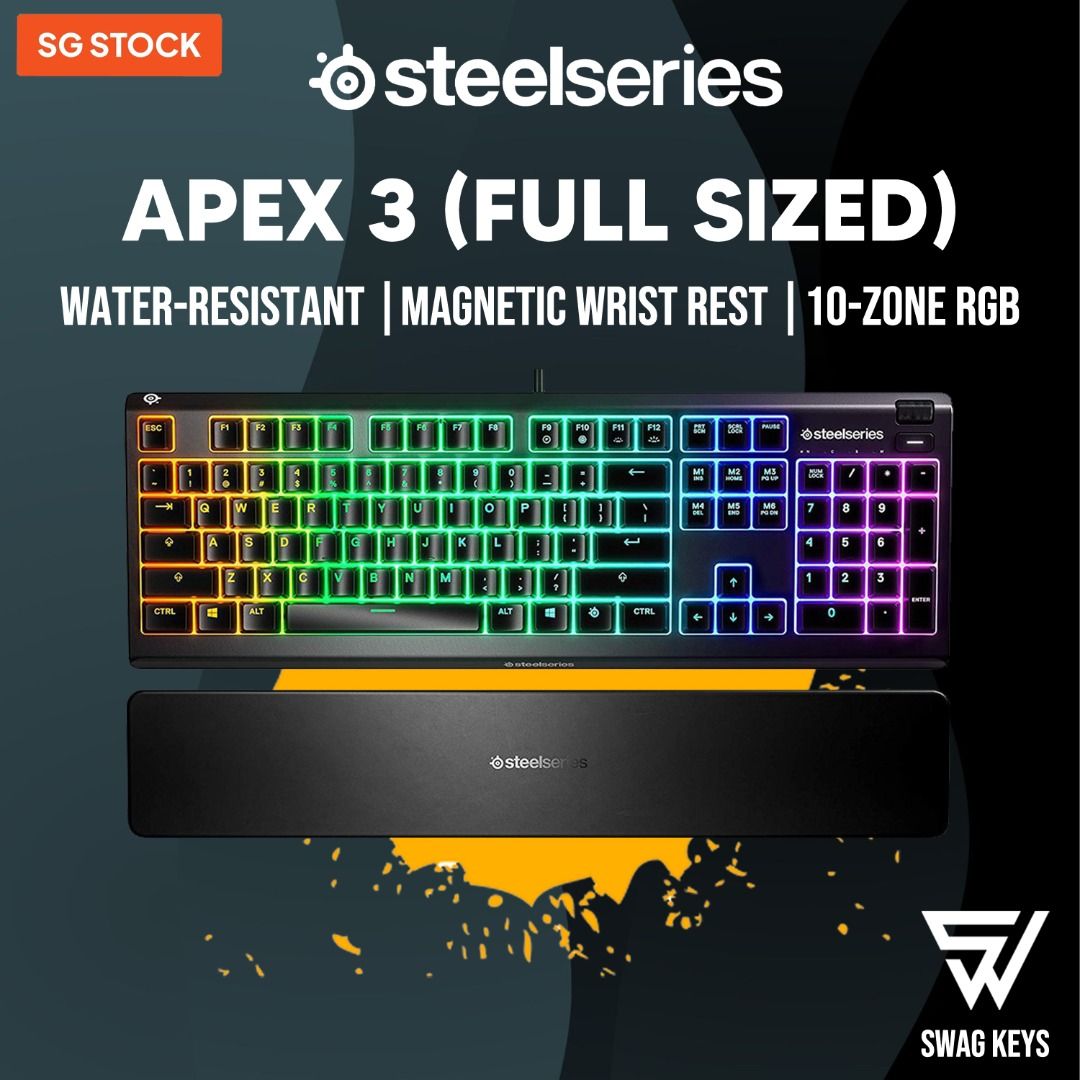 SteelSeries Apex 3 TKL RGB Gaming Keyboard - Tenkeyless - Water & Dust  Resistant - PC and USB-A 