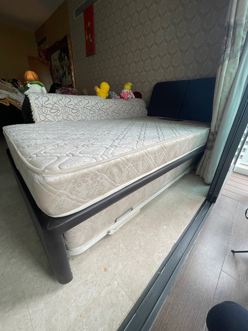 Single bed frame pull out bed with mattress bundle, Furniture & Home