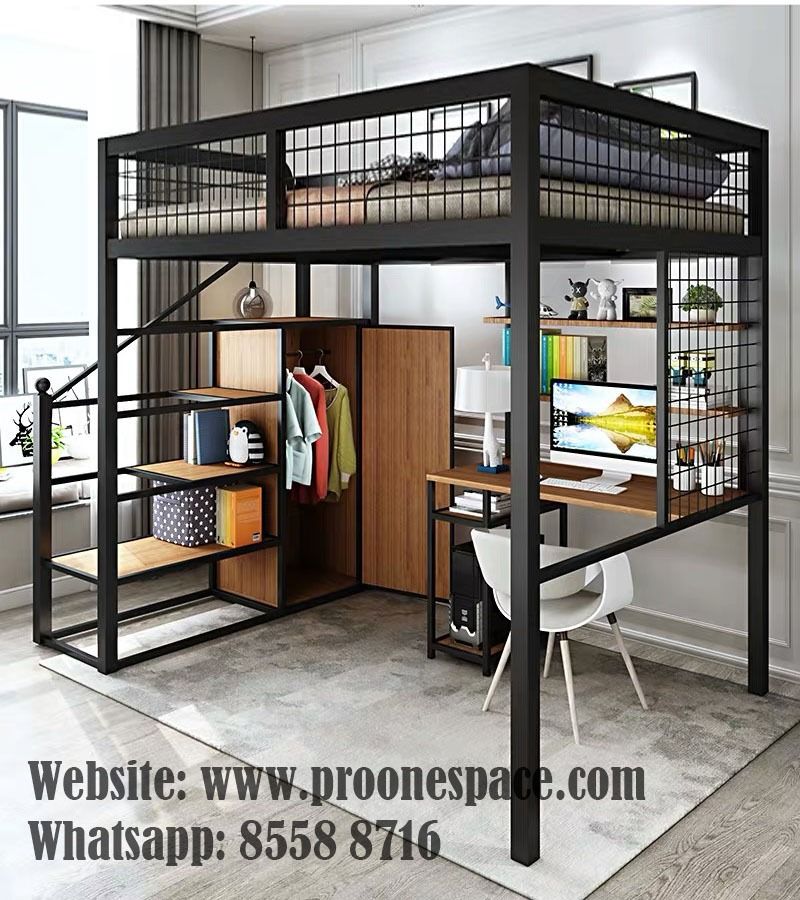 Steel Loft Bed with Staircase with Study table & Wardrobe (M0197