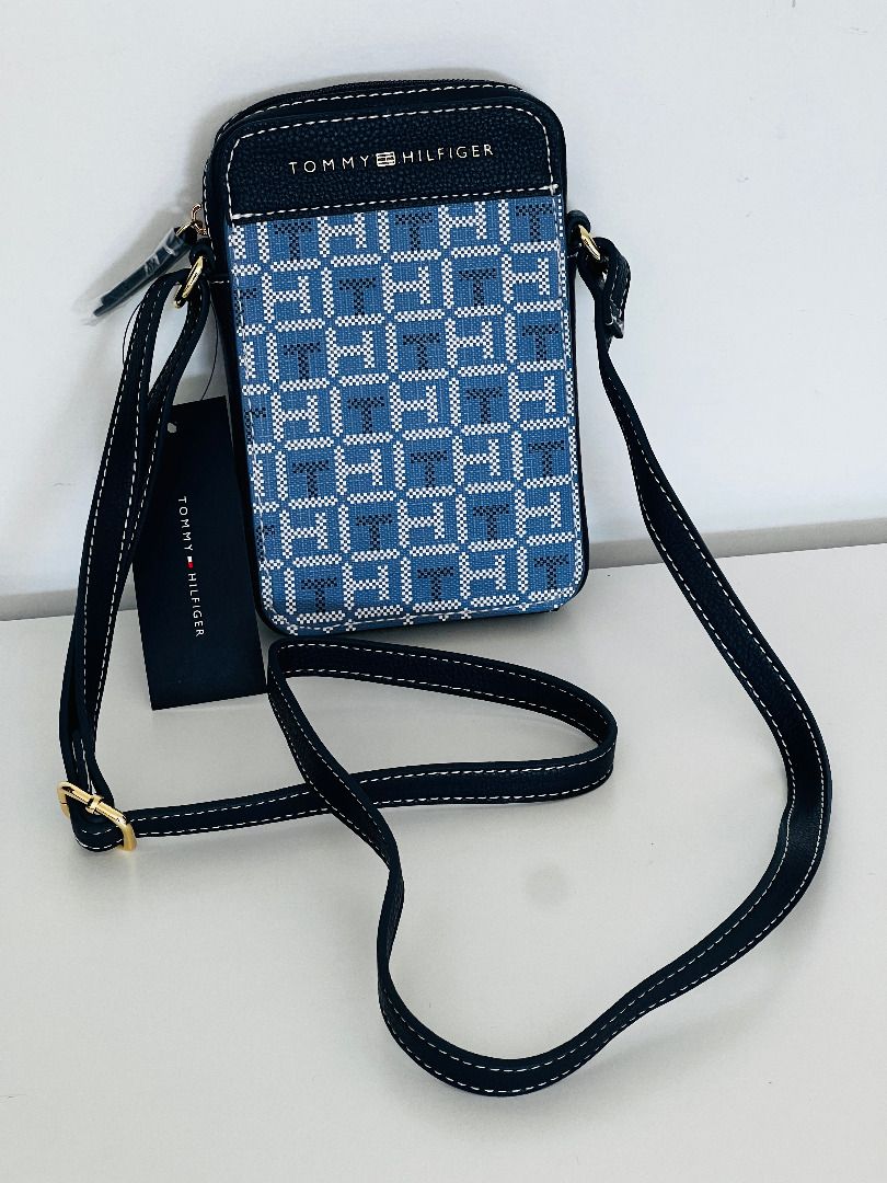 TOMMY HILFIGER BLUE PHONE TECH CROSSBODY SLING BAG PURSE 68 SALE