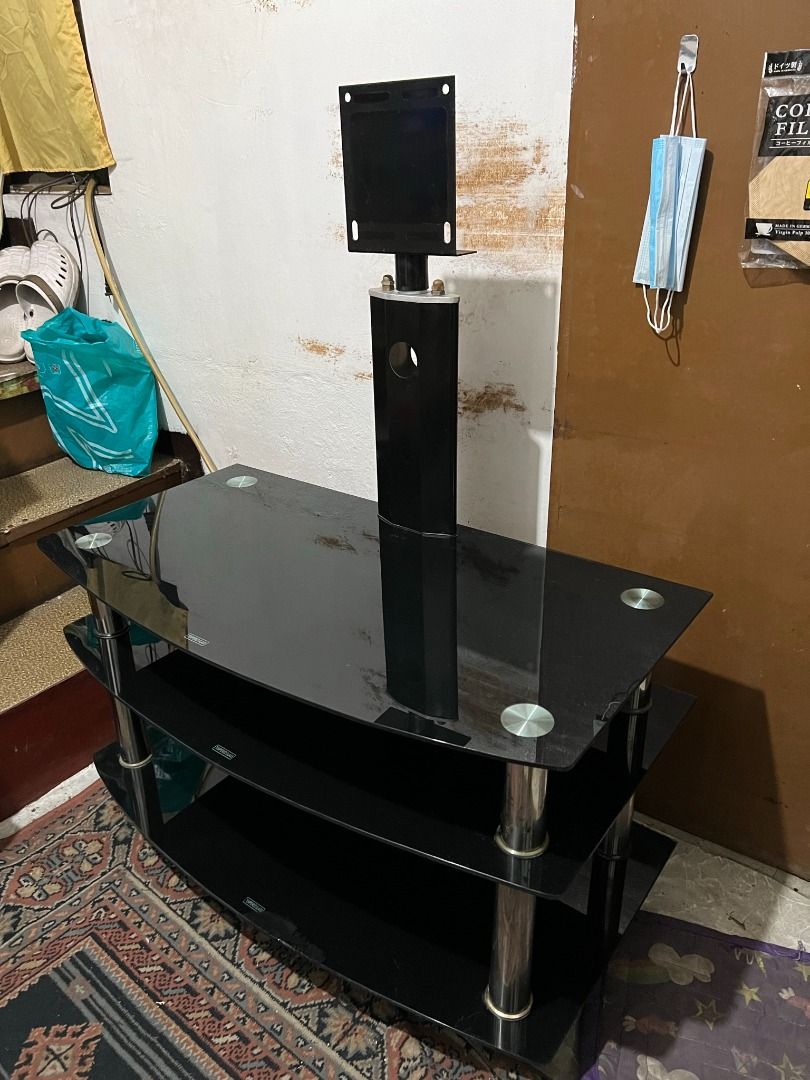 TV Rack in Black Tempered Glass with 2 Shelvings (can be for wall ...