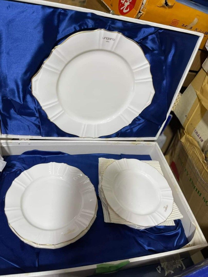 Ungaro Paris Plates Set (Category: Dinnerware & Cutlery) located in Pasig City. Submitted by unicornsanddinosaurs (Listing ID 1201935002, Image 1). Description: Never been used 6 pcs set ( 1 dinner plate & 5 pcs dessert plates) Damaged Packaging Gcash / cash on pick up Pasig City No shopee check out Thank you 😊.